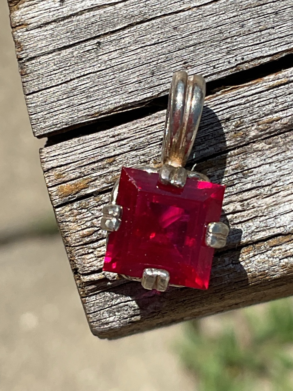 Princess Cut Ruby .925 Silver Pendant